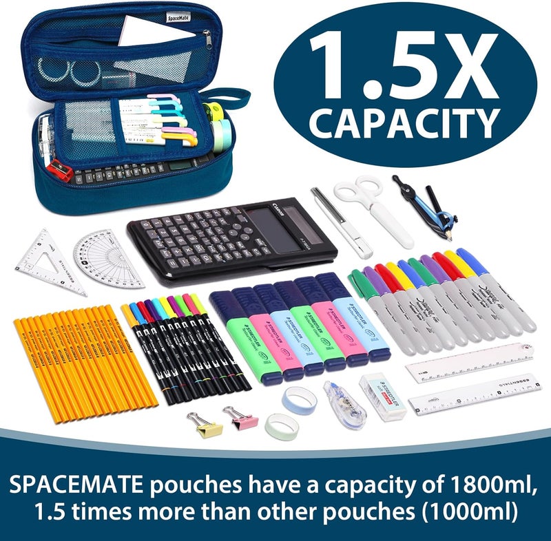 SPACEMATE Pencil Case Pouch Box Bag School Supplies Girls Boys Kids, Cute Preppy Stuff Large Big Capacity Aesthetic Pen Organizer, Back to College Stationary, Midnight Blue, Heavy Duty Canvas, 1800ml - Image 2